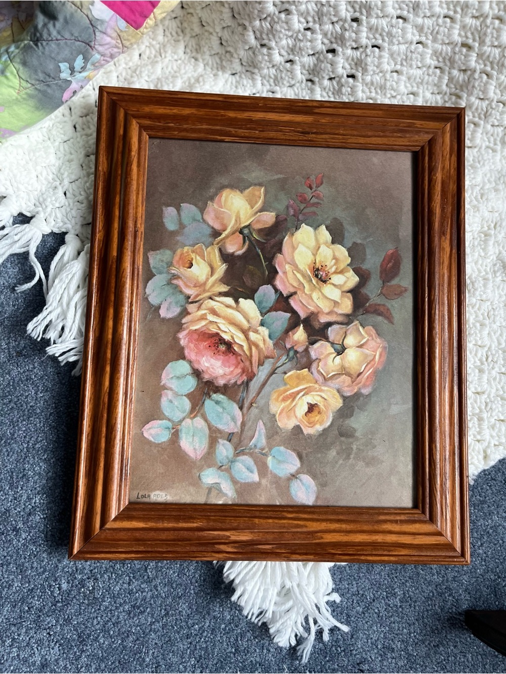 Framed Floral Oil Painting - Yellow & Pink Roses